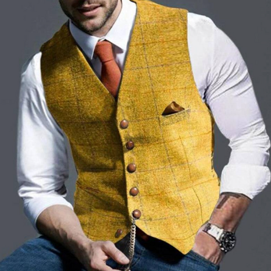 Alain | Gilet Homme en Tweed à Carreaux Coupe Slim à Revers
