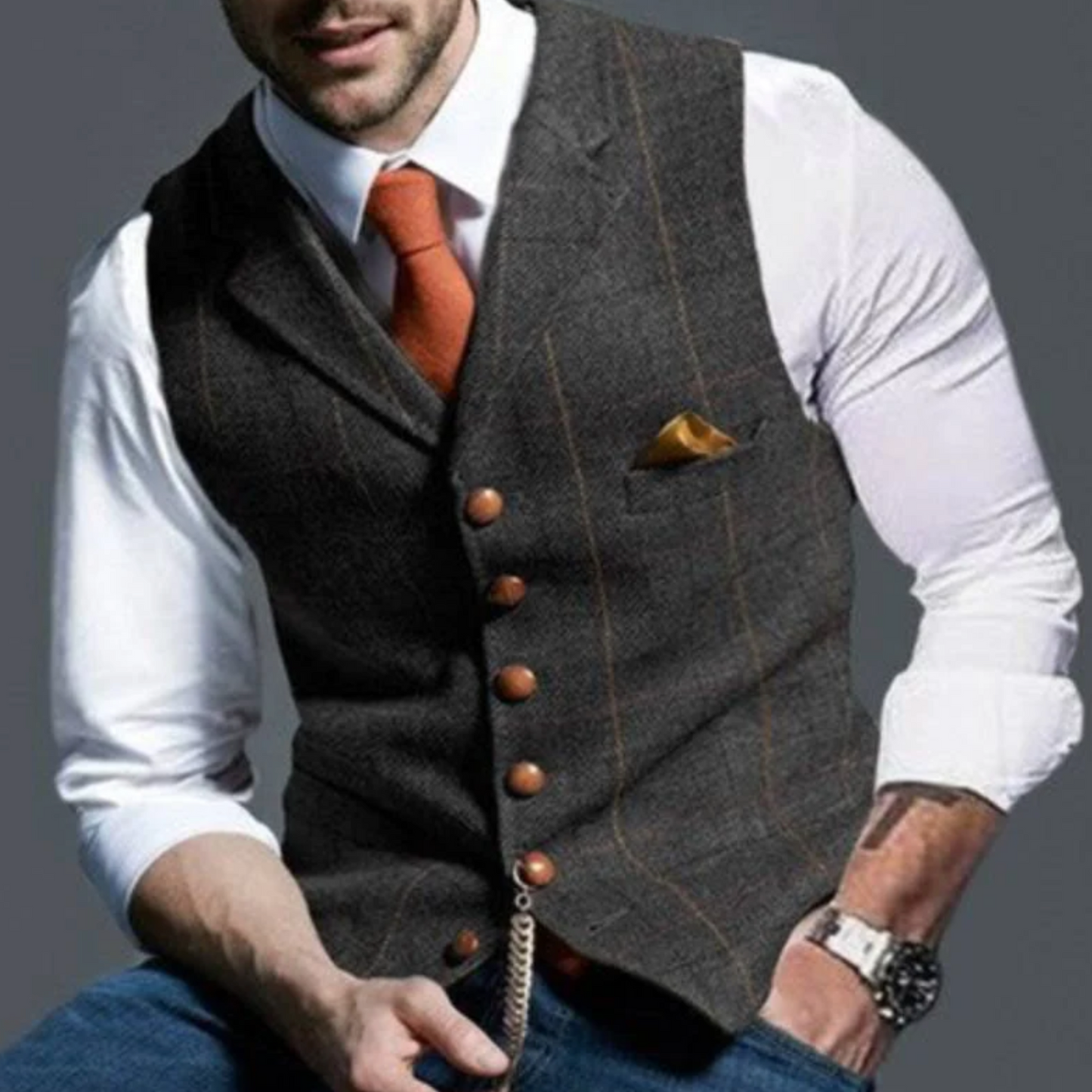 Alain | Gilet Homme en Tweed à Carreaux Coupe Slim à Revers