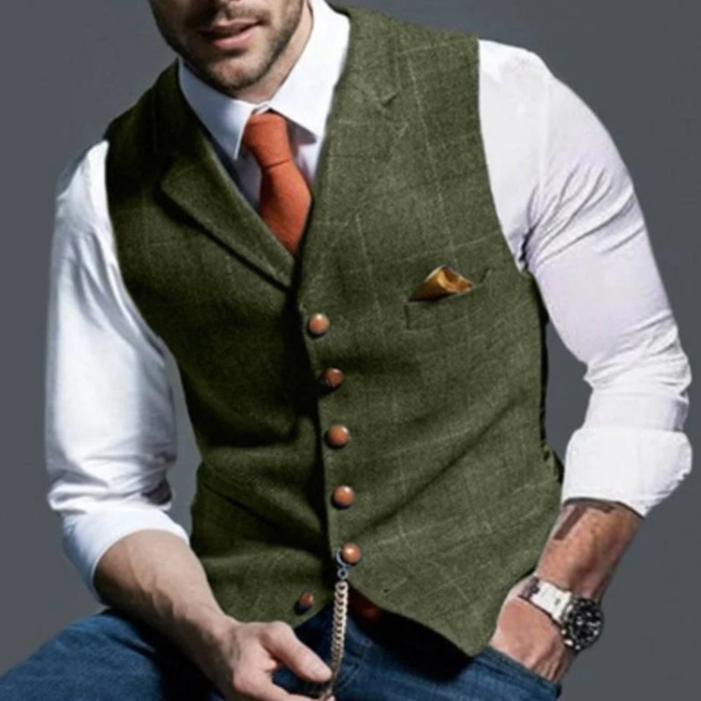 Alain | Gilet Homme en Tweed à Carreaux Coupe Slim à Revers