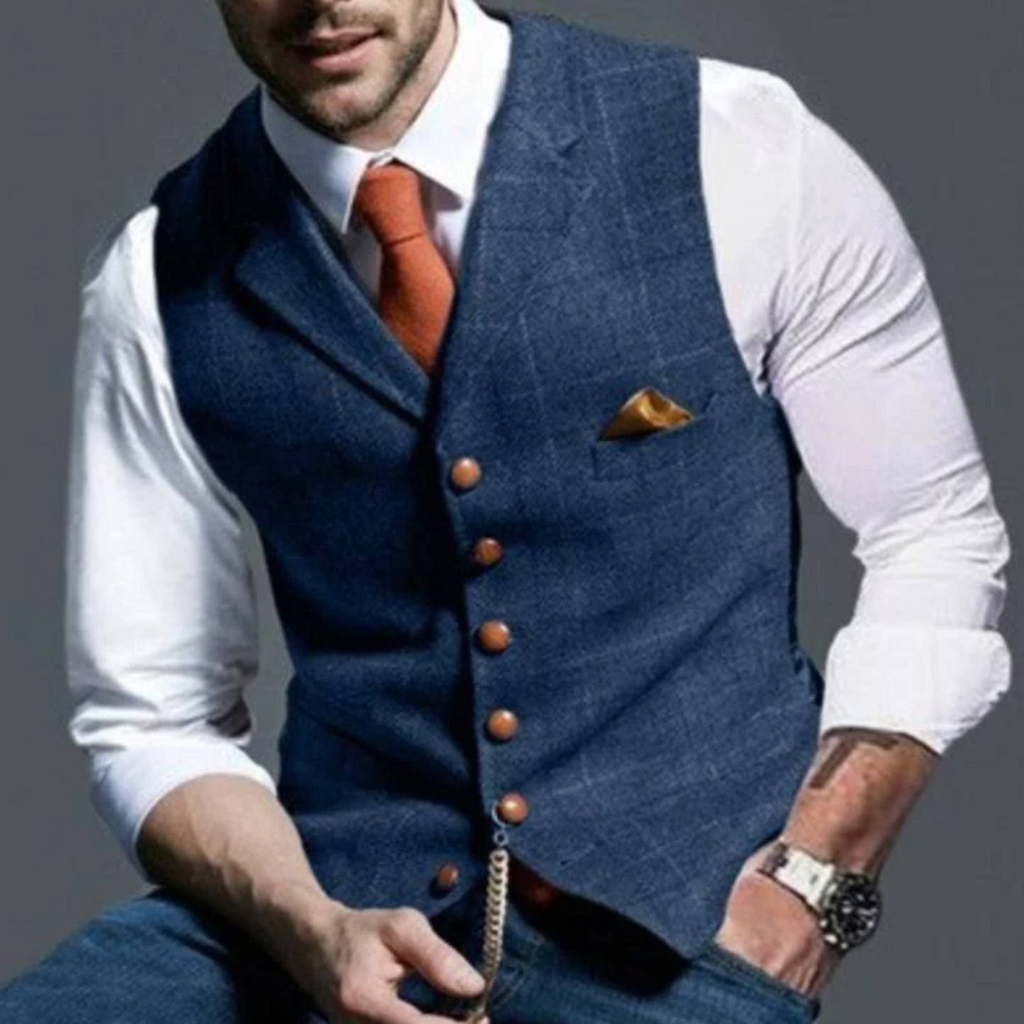 Alain | Gilet Homme en Tweed à Carreaux Coupe Slim à Revers