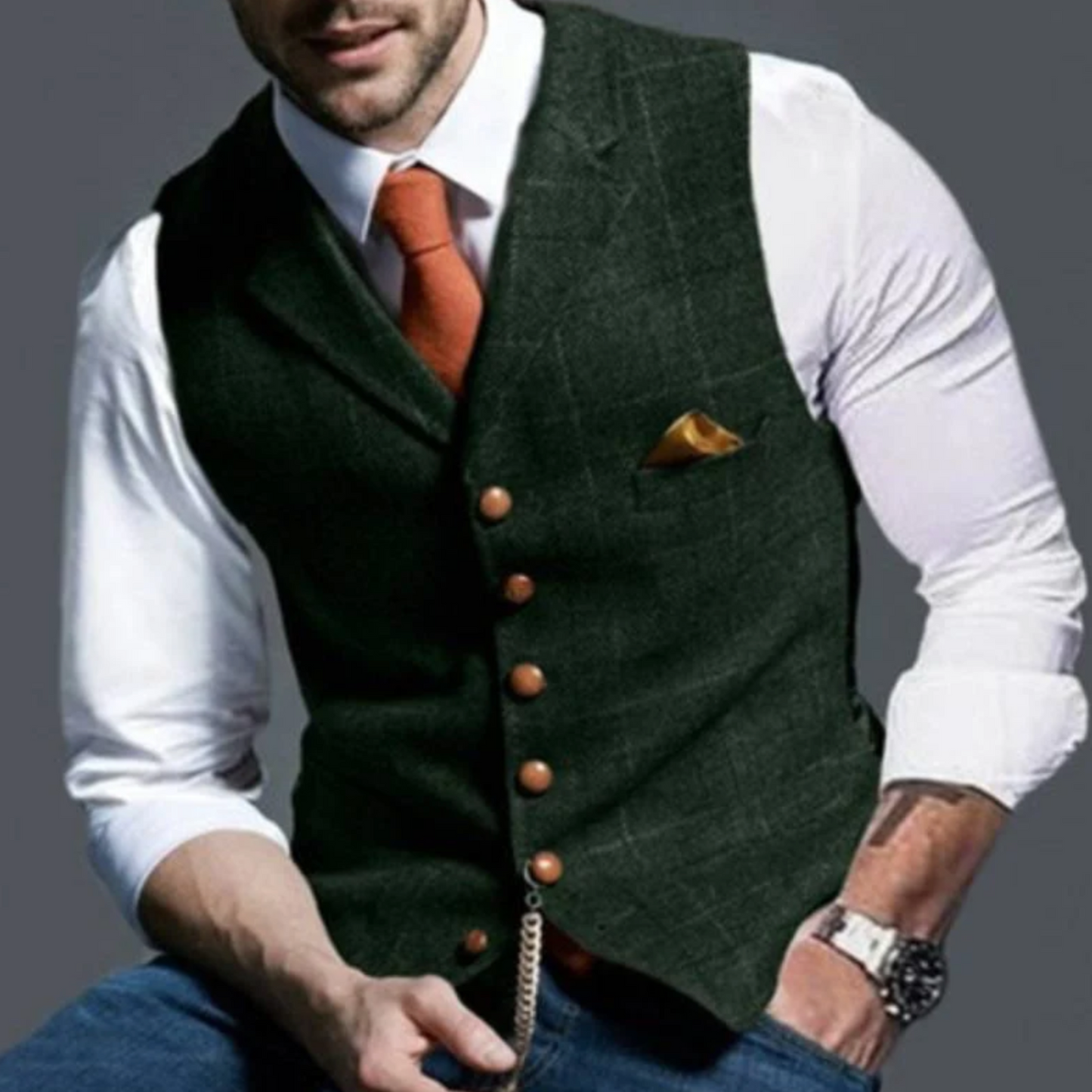 Alain | Gilet Homme en Tweed à Carreaux Coupe Slim à Revers