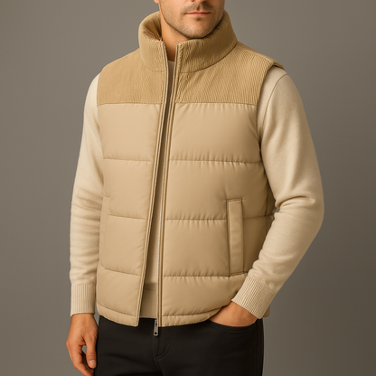 Savoni | Gilet sans Manches Homme Matelassé Col Montant Côtelé à Zip
