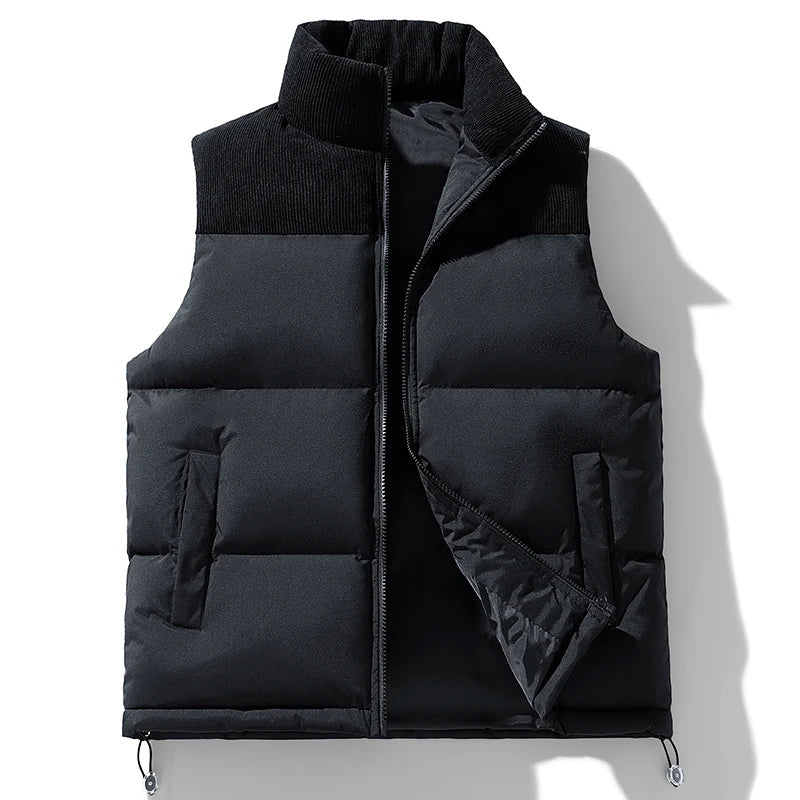Savoni | Gilet sans Manches Homme Matelassé Col Montant Côtelé à Zip